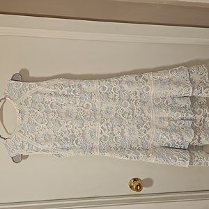 Lauren Ralph Lauren Baby Blue and White Floral Midi Dress Size 10